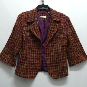 Coldwater Creek Pink Purple Brown Short Tweed 3/4 Sleeve Blazer Size 14